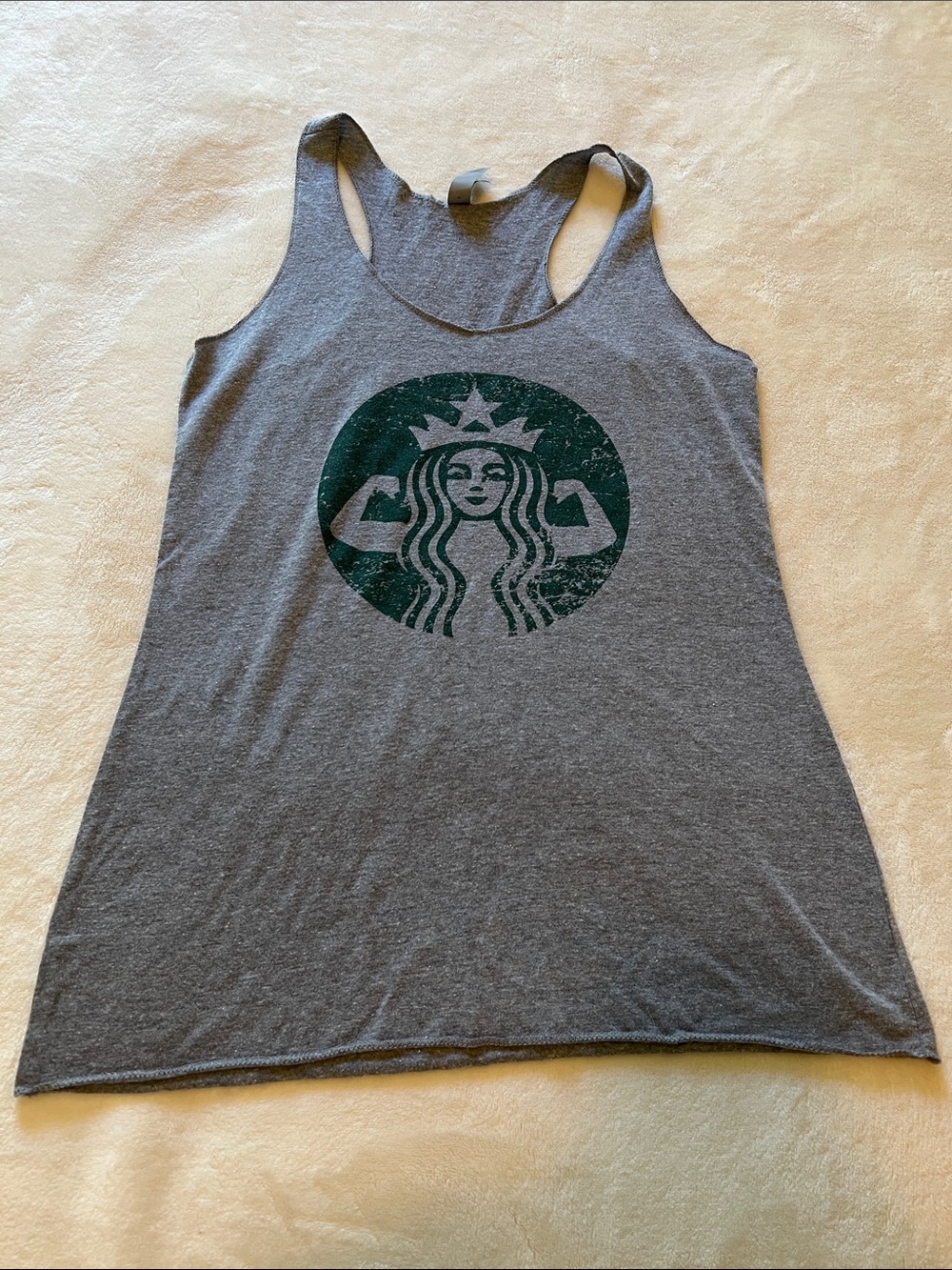Gray Racerback Tank with Green Siren Graphic